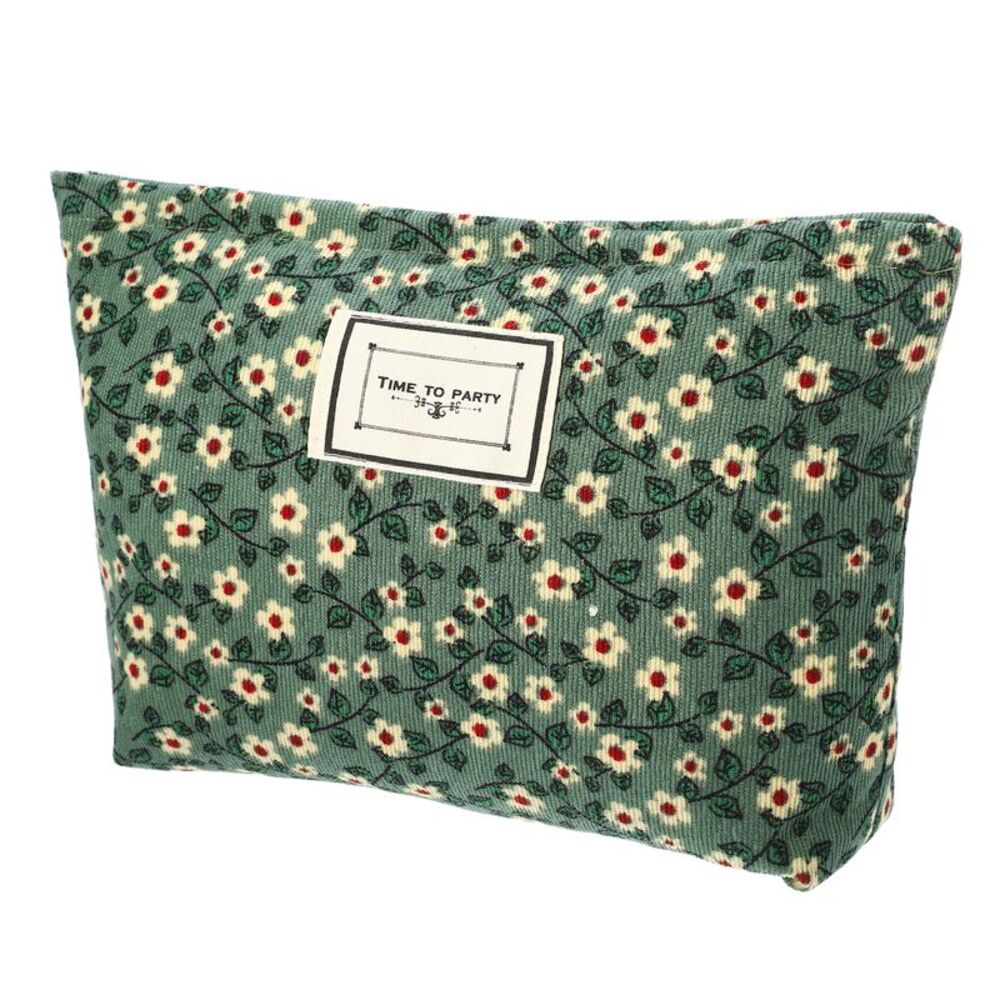 Floral Large Capacity Cosmetic Bags for Coin Foundations Lipsticks Green